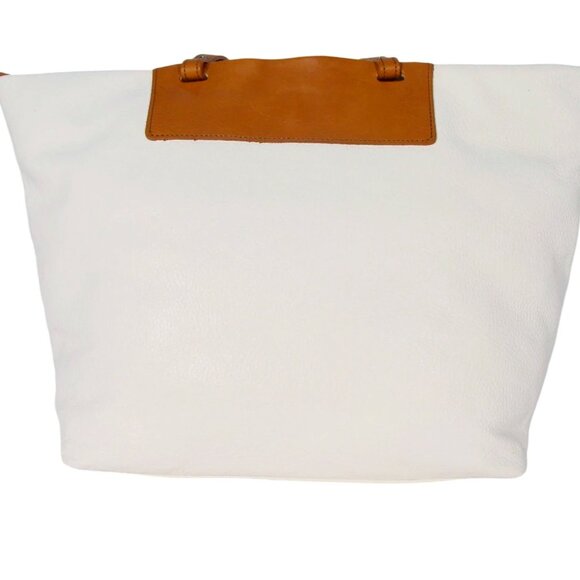 VALENTINA Italian Leather Tote Bag Classic White and Tan Beach Resort - ITALY - Picture 3 of 11